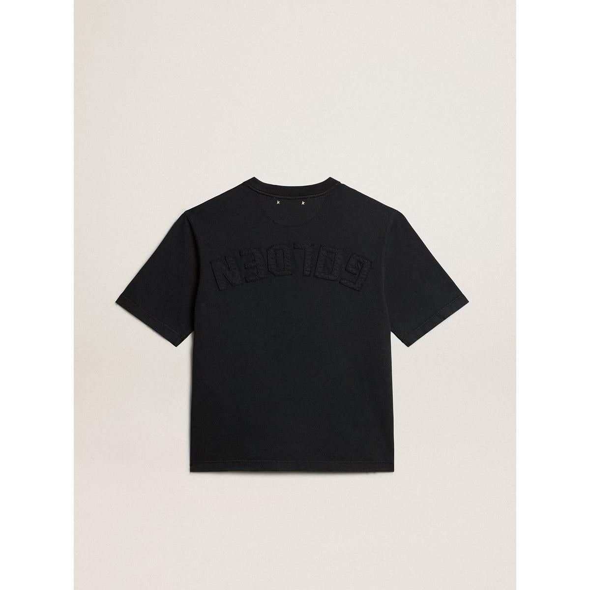 Golden Goose Cotton Jersey T-shirt with Logo Patch in Washed Black