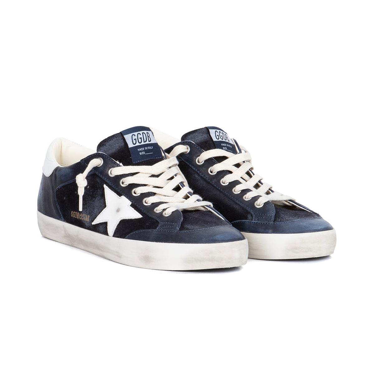 Golden Goose Super-Star Suede, Nappa and leather in Dark Blue and White