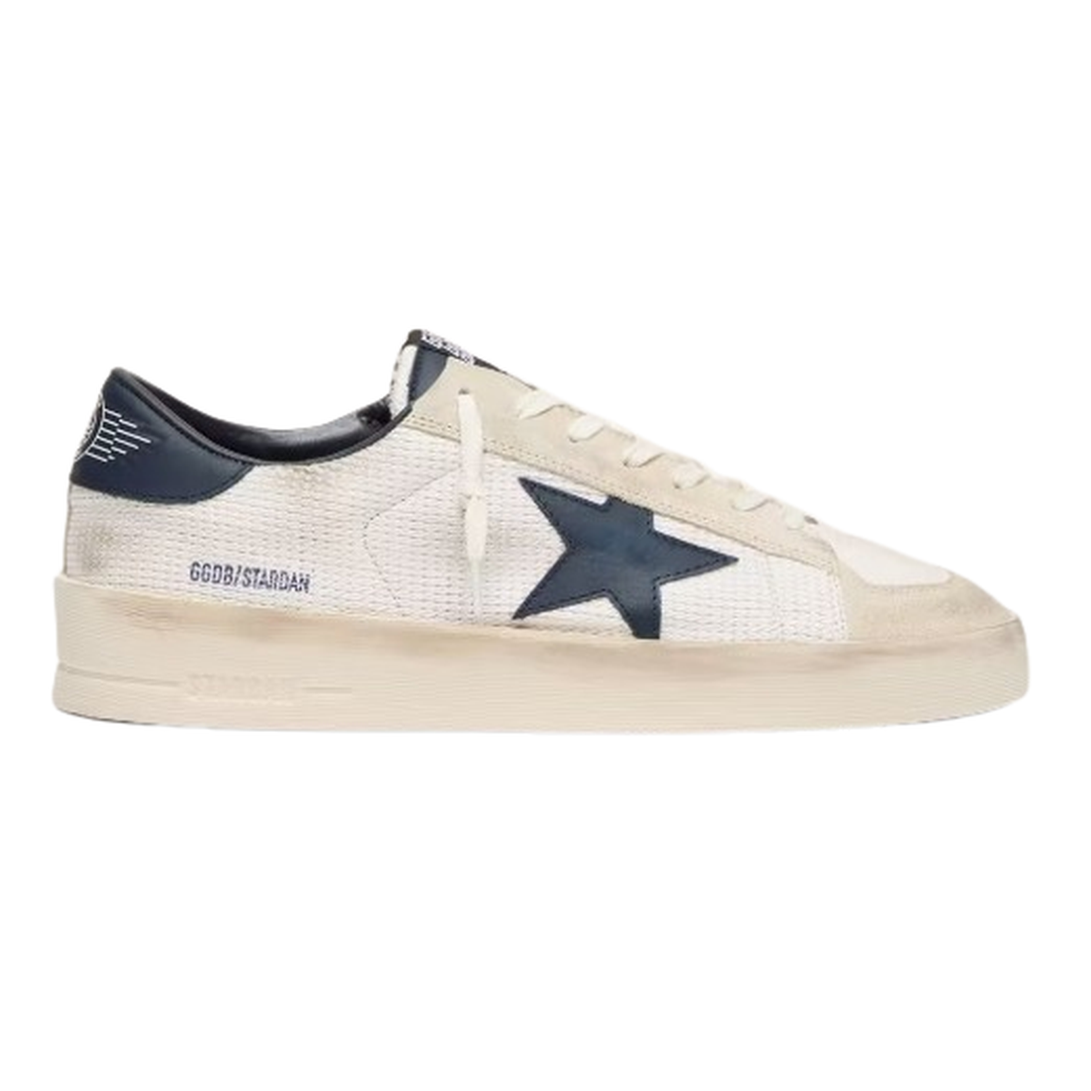 Golden Goose Stardan Cotton, Suede and Leather Sneakers in White, Cream and Blue
