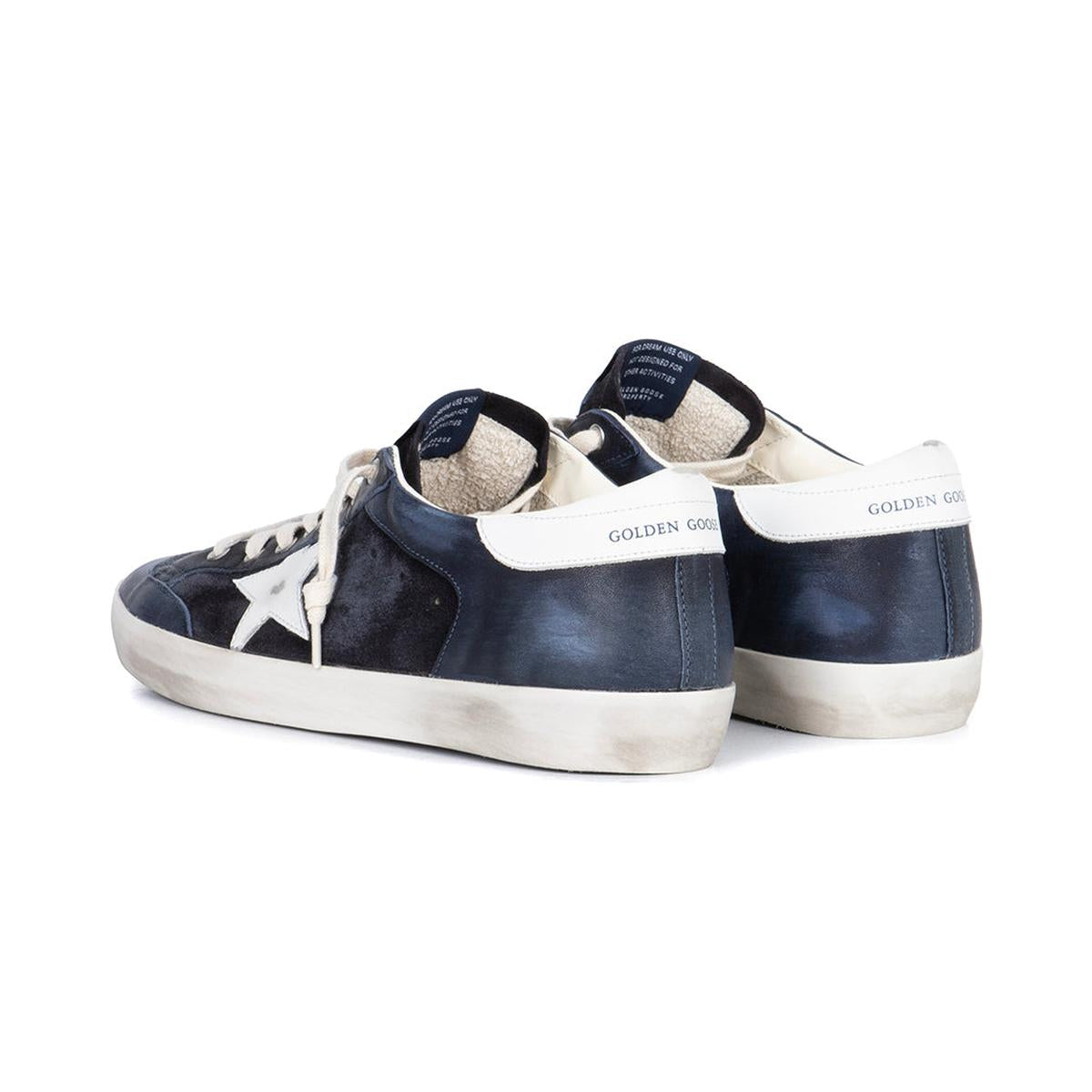 Golden Goose Super-Star Suede, Nappa and Leather Sneakers in Dark Blue and White