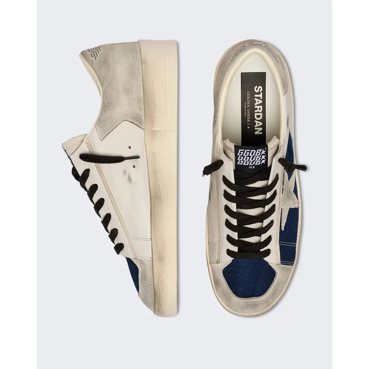 Golden Goose Stardan Suede, Leather and Nylon Sneakers in Navy, Grey and Milk