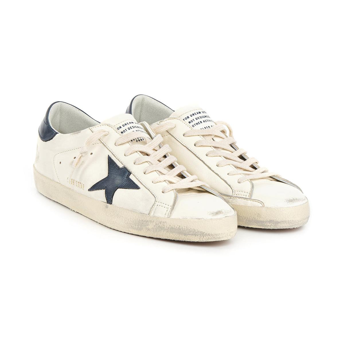 Golden Goose Super-Star Leather Sneakers in Beige and Night Blue