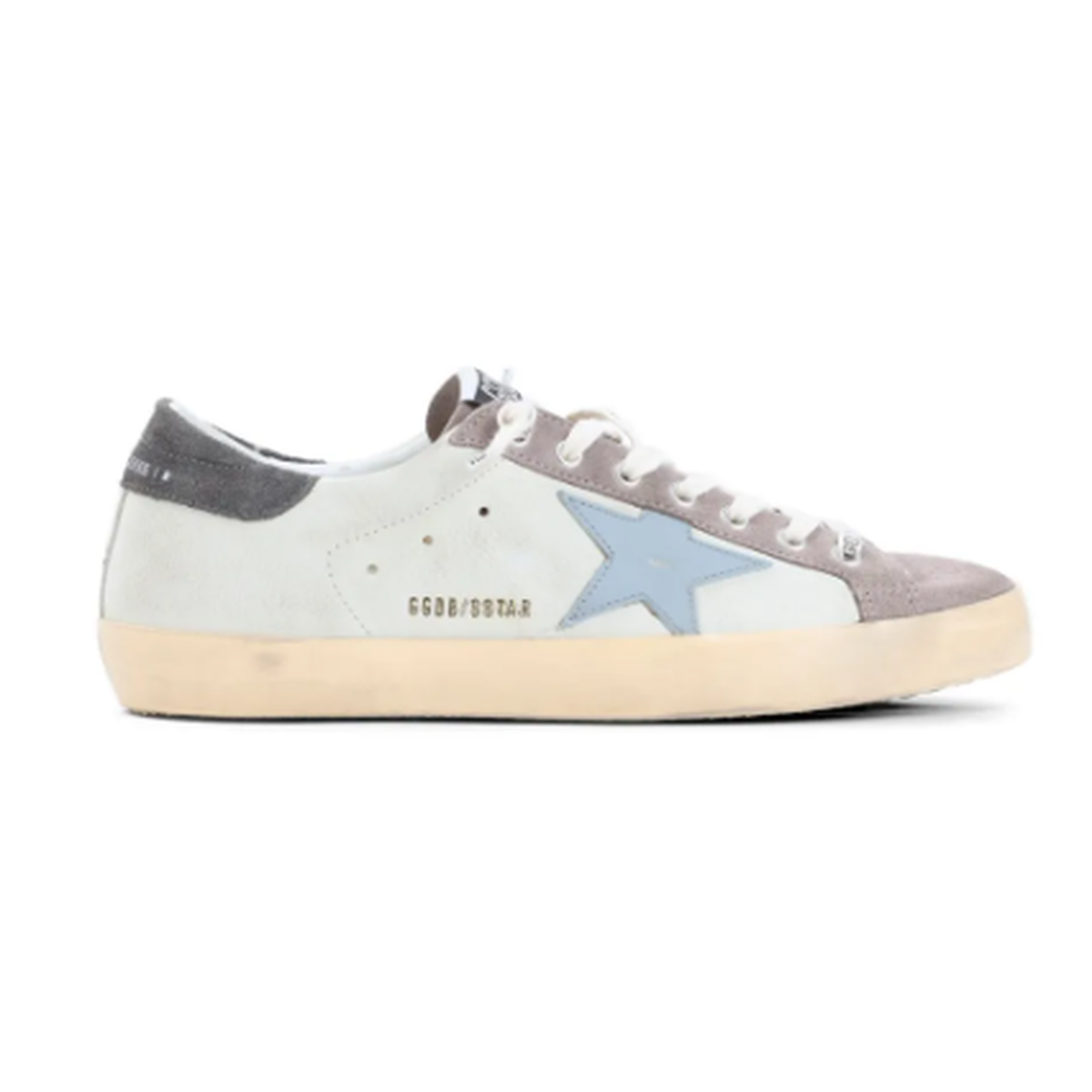 Golden Goose Super-Star Nabuk Leather and Suede Sneakers in Liliac Grey, Dark Grey and Blue