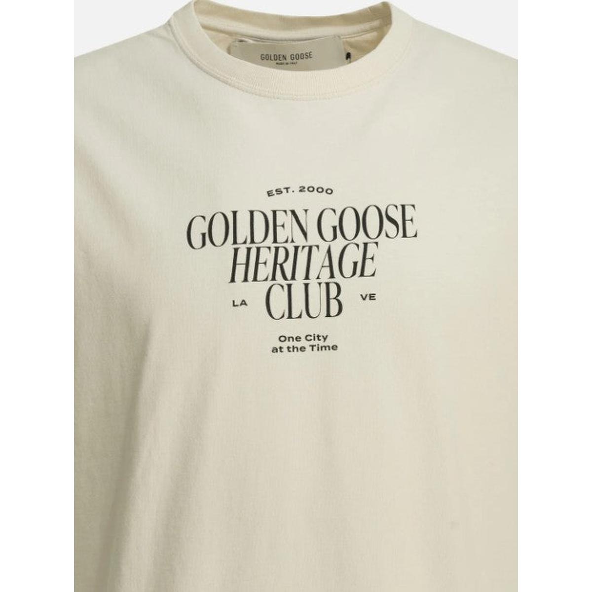 Golden Goose Heritage Cotton T-Shirt with Black Lettering in Off-White