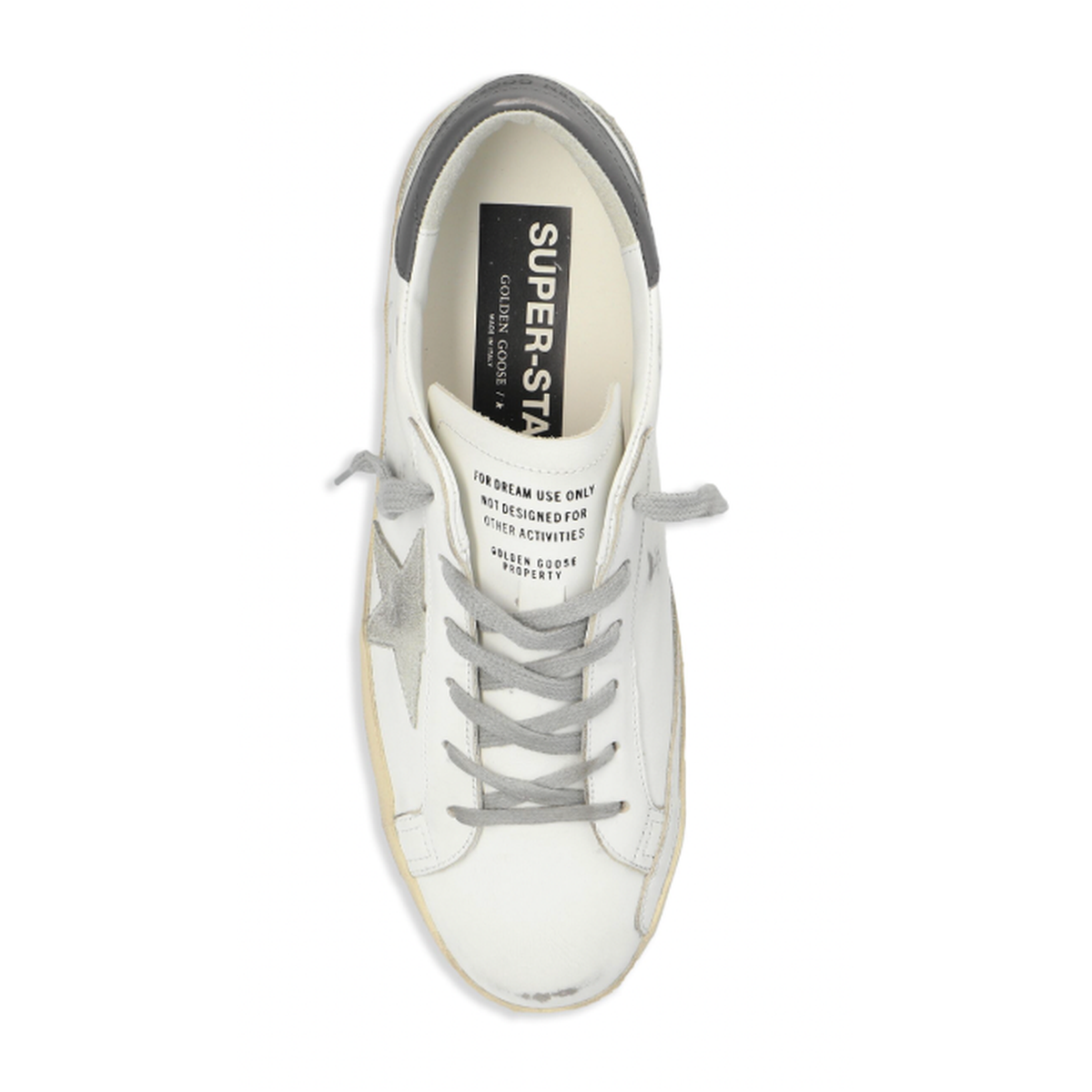 Golden Goose Super-Star Leather Sneakers in White, Ice amd Dark Gray with a Suede Star