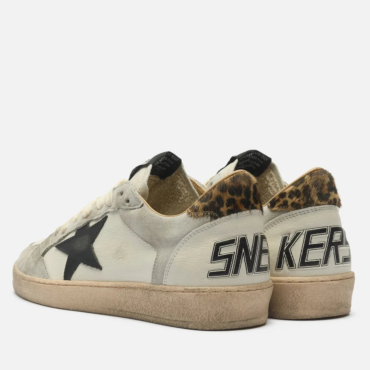 Golden Goose Ballstar Leather and Suede Sneakers in Black, White and Grey with Leopard Print