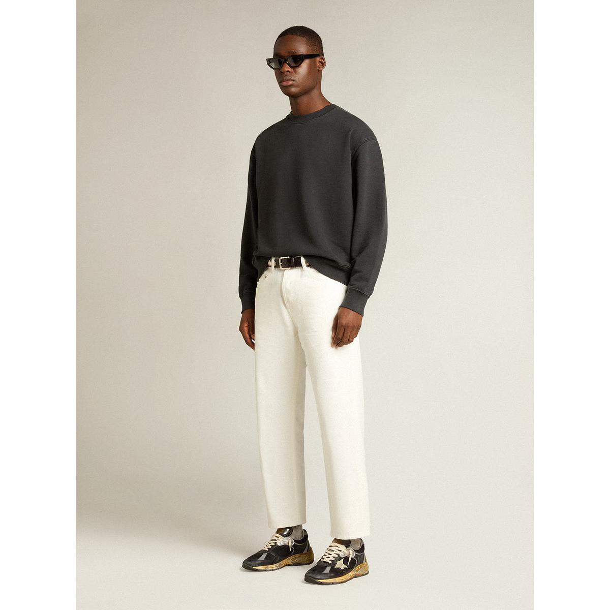 Golden Goose Cotton Jersey Sweatshirt with reverse Logo in Washed Black