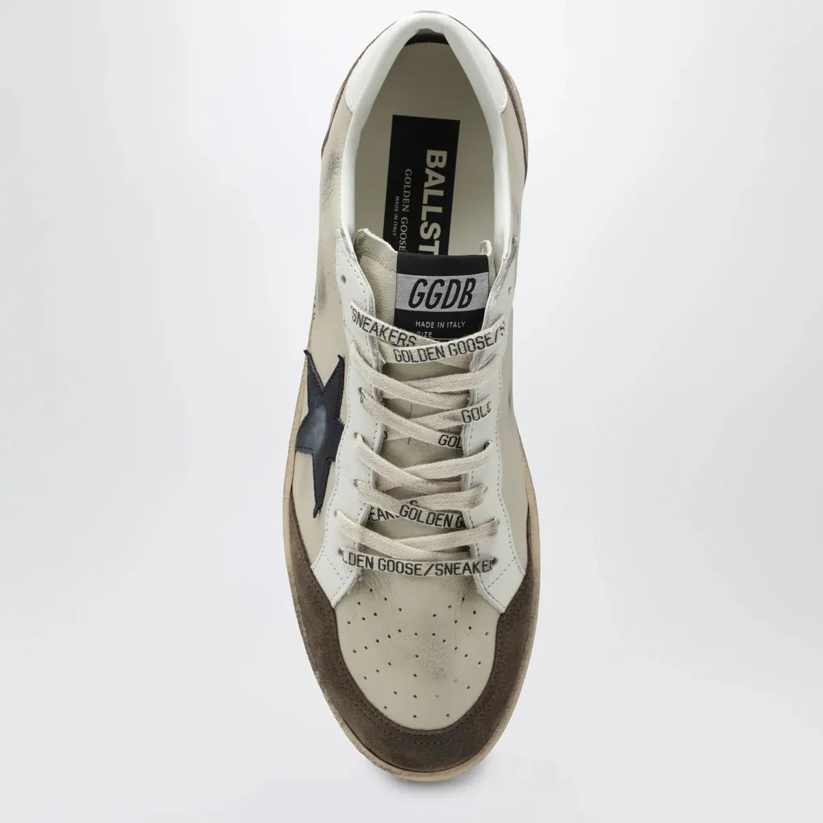 Golden Goose Ballstar Leather and Suede Sneakers in Cream, White, Light Grey and Marble