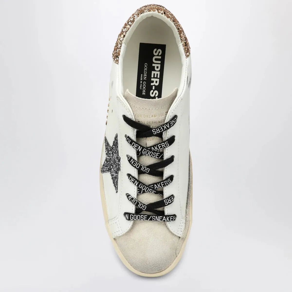 Golden Goose Super-Star Leather and Suede Sneakers in White, Silver, Gold and Black
