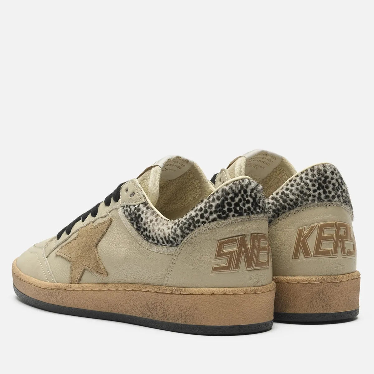 Golden Goose Ballstar Horsy Collar, Nappa and Suede Sneakers in Cream, Black White and Beige