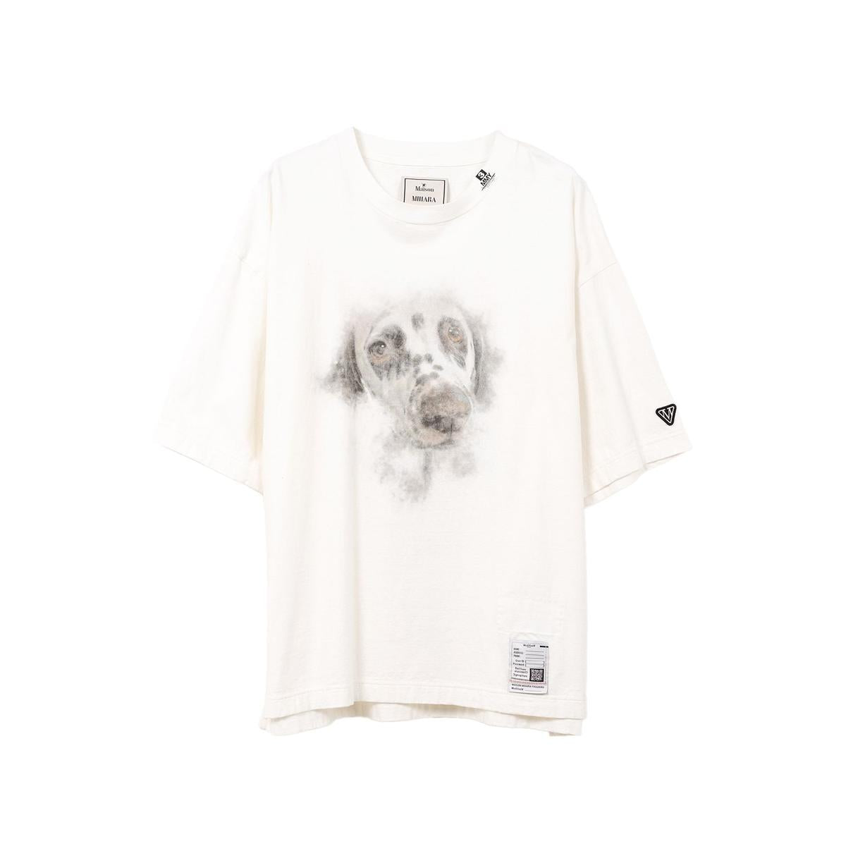 Maison Mihara White Dog Printed T-shirt