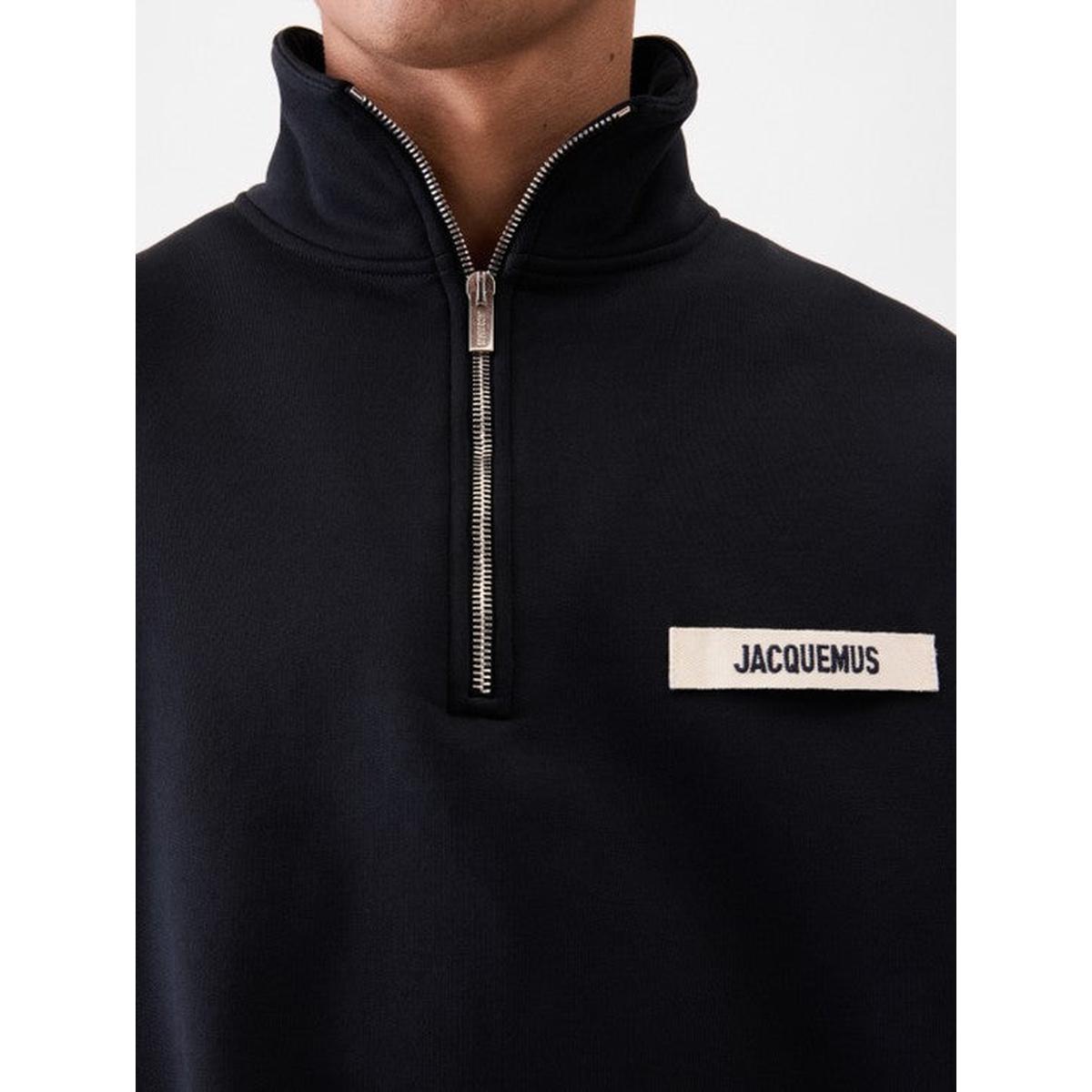 Jacquemus Gros Grain Zipped-Rollneck Sweatshirt in Black