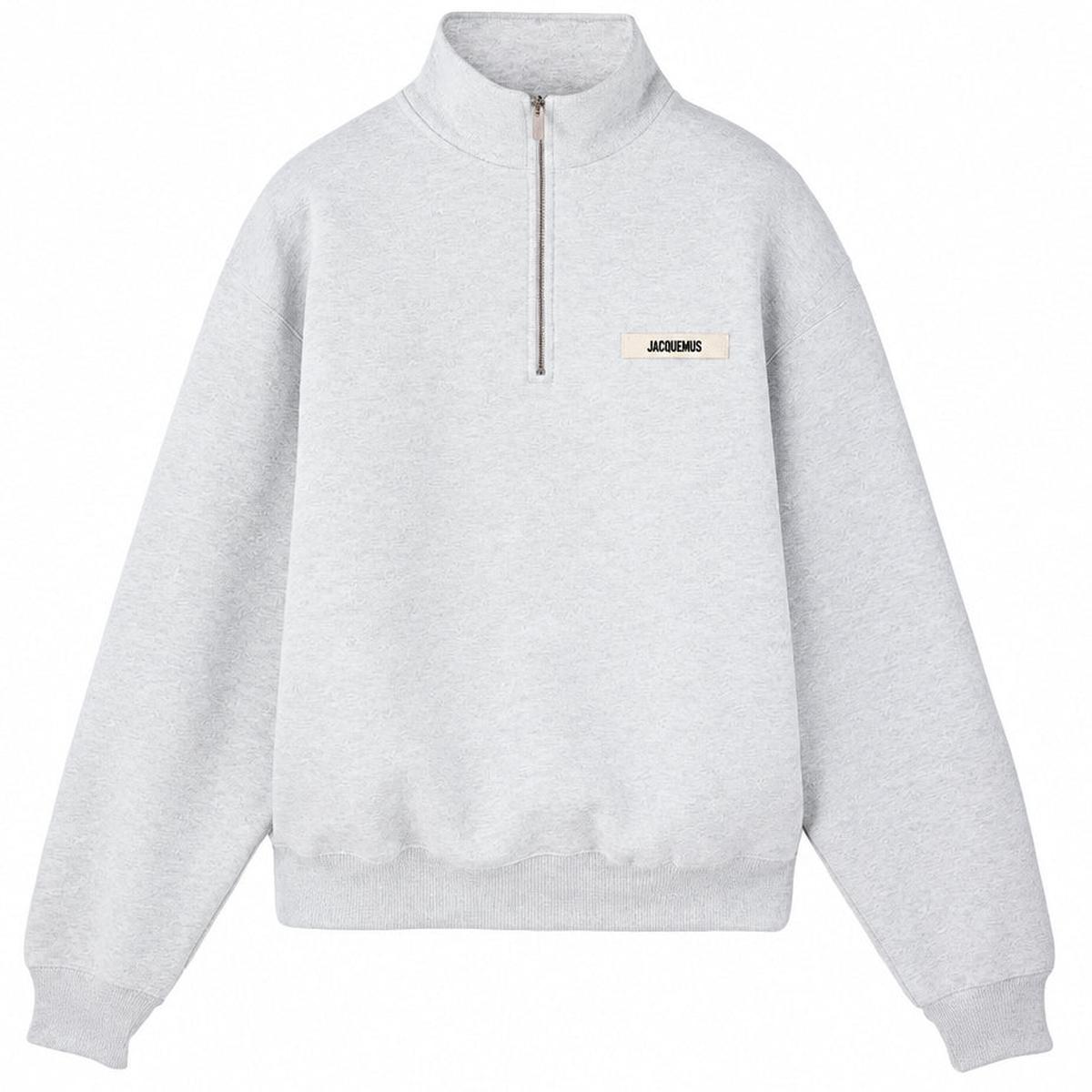 Jacquemus Gros-Grain Zip Roll-Neck Sweatshirt in Grey