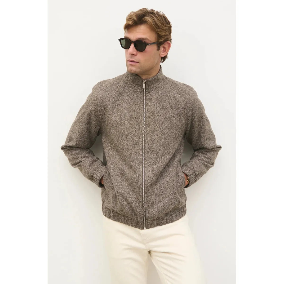NOBL Jamie Funnel Neck Zip Jacket Brown