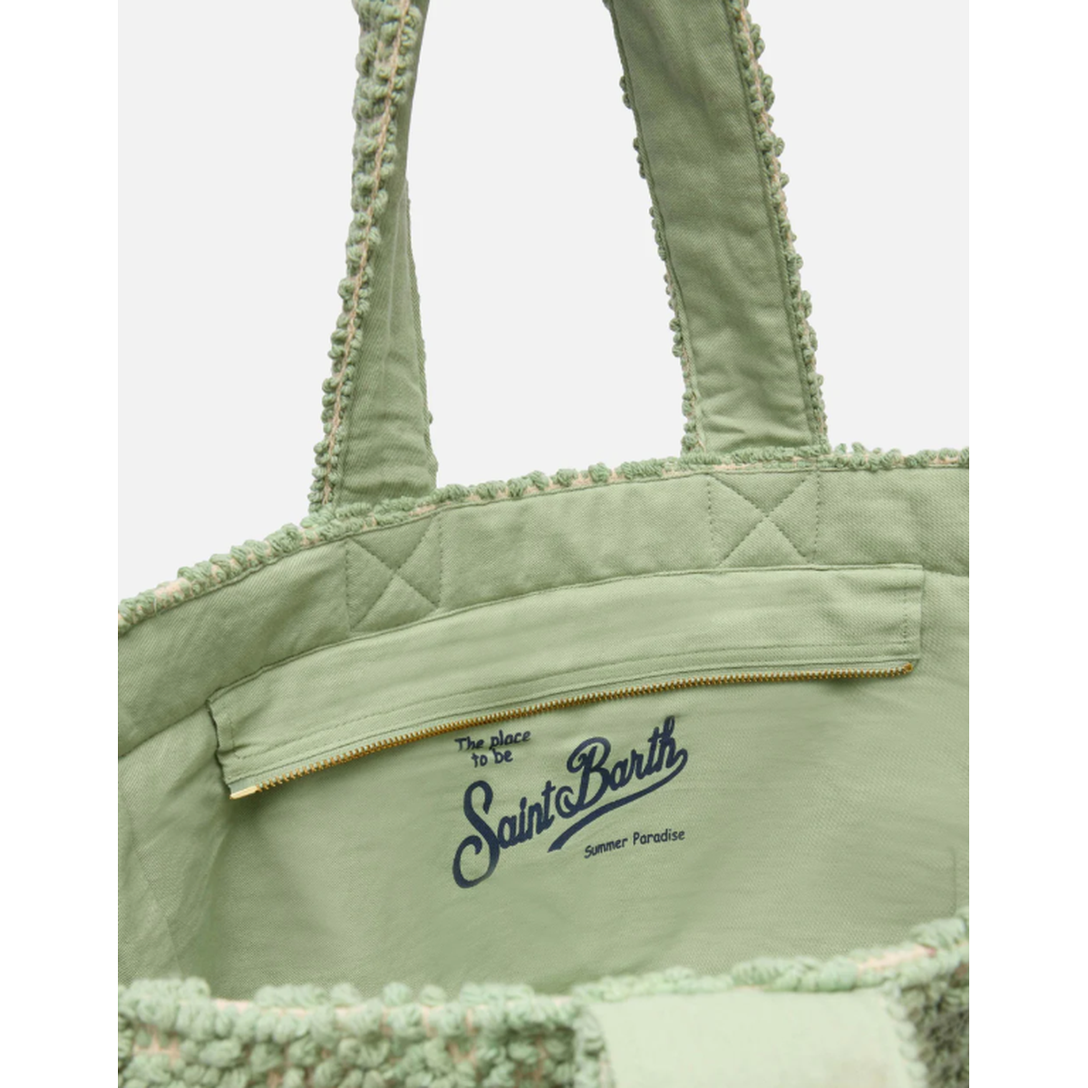 MC2 Saint Barth Vanity Cotton Tufting Tote Bag in Sage Green