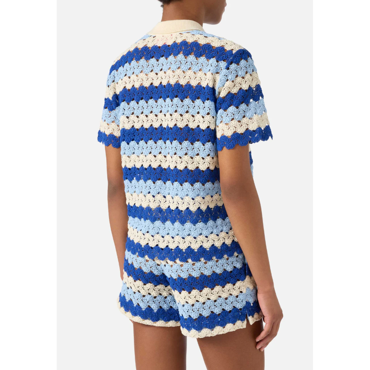 MC2 Saint Barth Monet Crochet-Effect Cotton Knit Polo with Striped Pattern