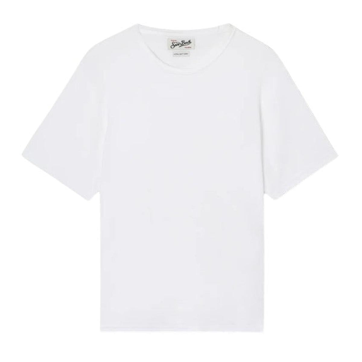 MC2 Saint Barth Gray Cotton Terry-Effect White T-Shirt With St. Barth Embroidery