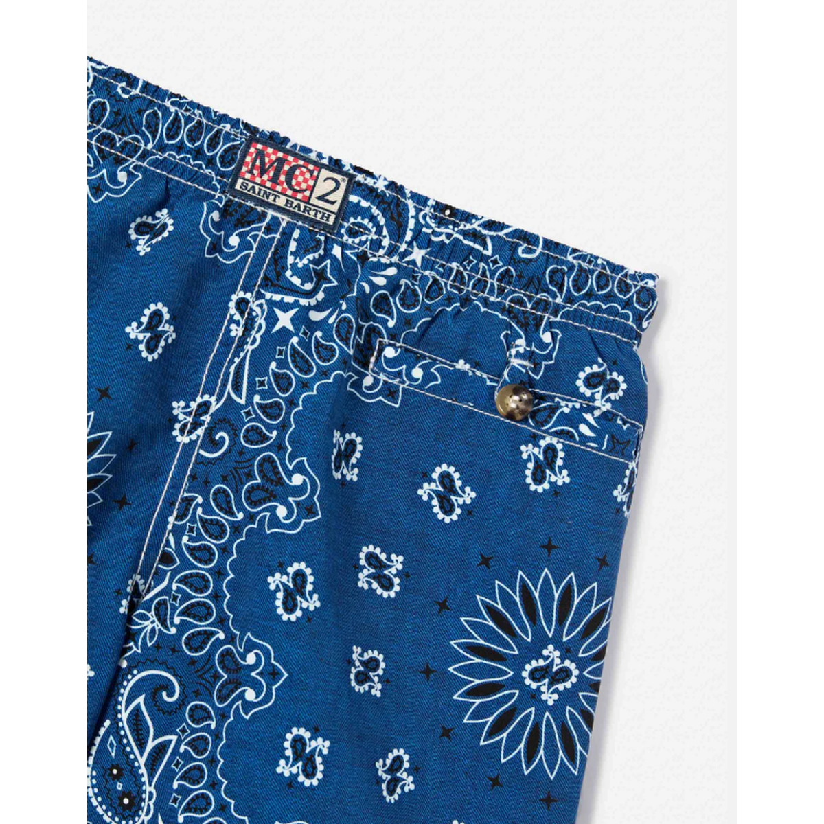 MC2 Saint Barth JR Caprese Swim Shorts in Navy Blue Bandana Print