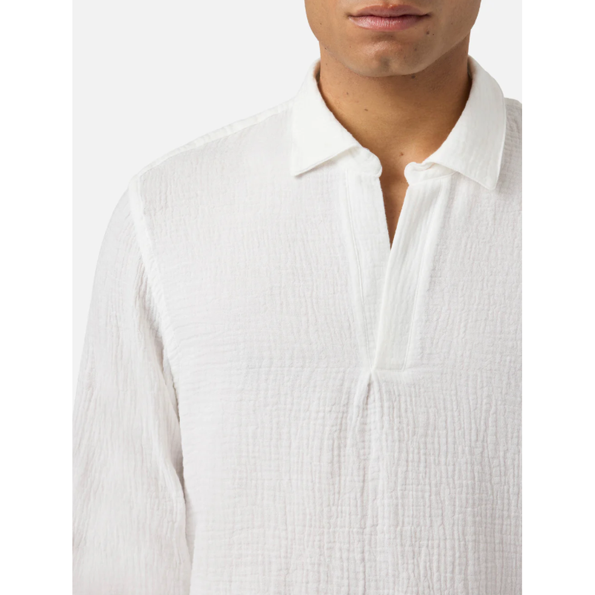 MC2 Saint Barth Ventotene Waffle Cotton Long-Sleeve Polo Shirt in White