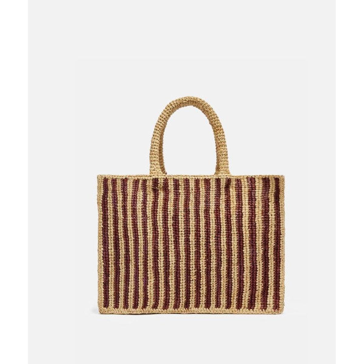 MC2 Saint Barth Colette Brown Striped Raffia Handbag with Logo Embroidery