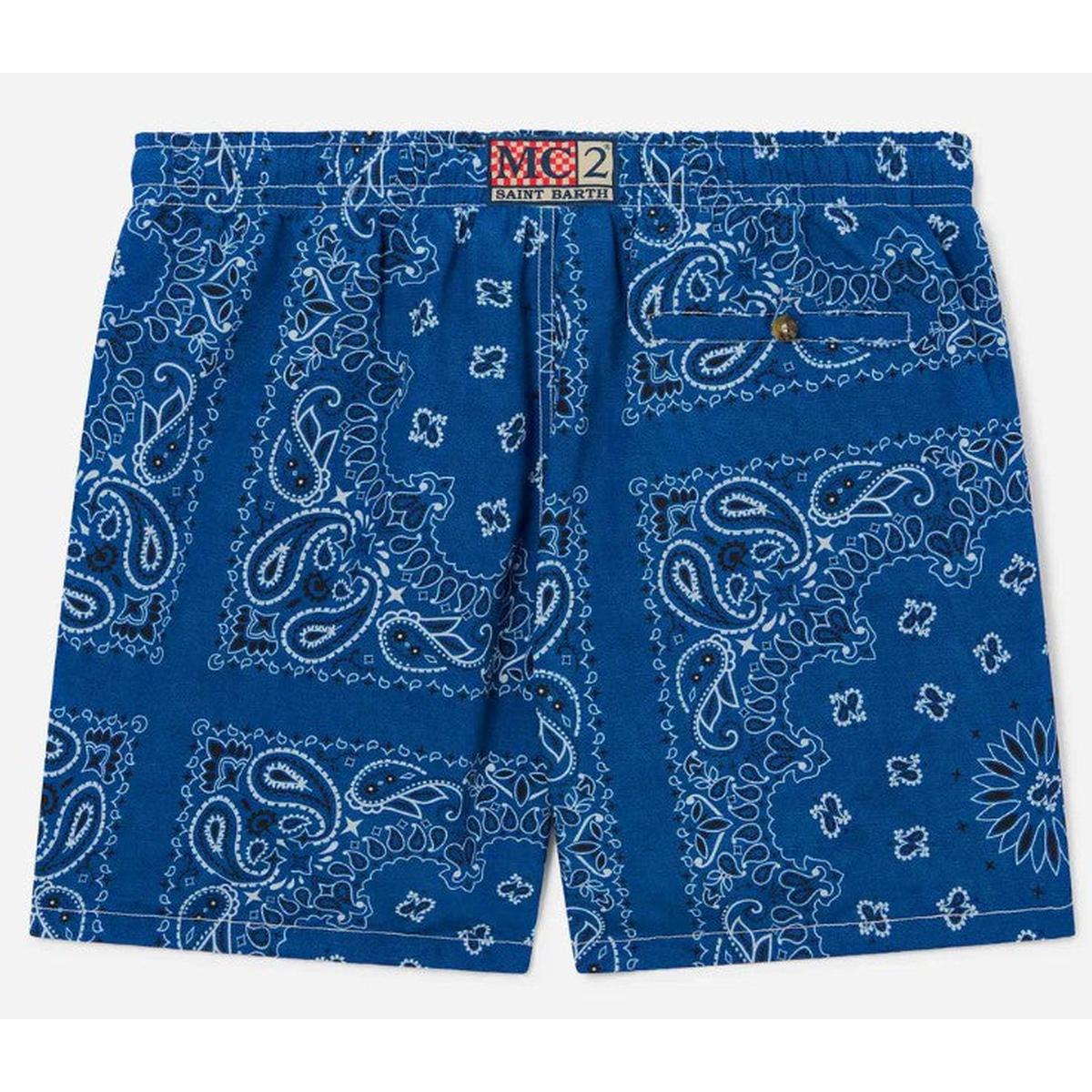 MC2 Saint Barth Caprese Swim Shorts in Navy Blue Bandana Print