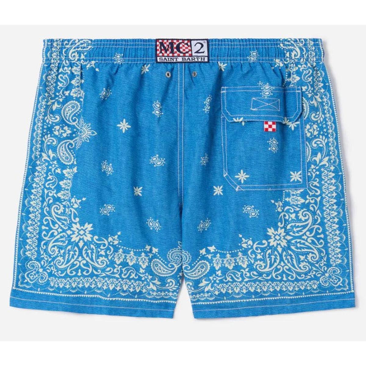 MC2 Saint Barth Gustavia Swim Shorts in Blue Denim Bandana Print
