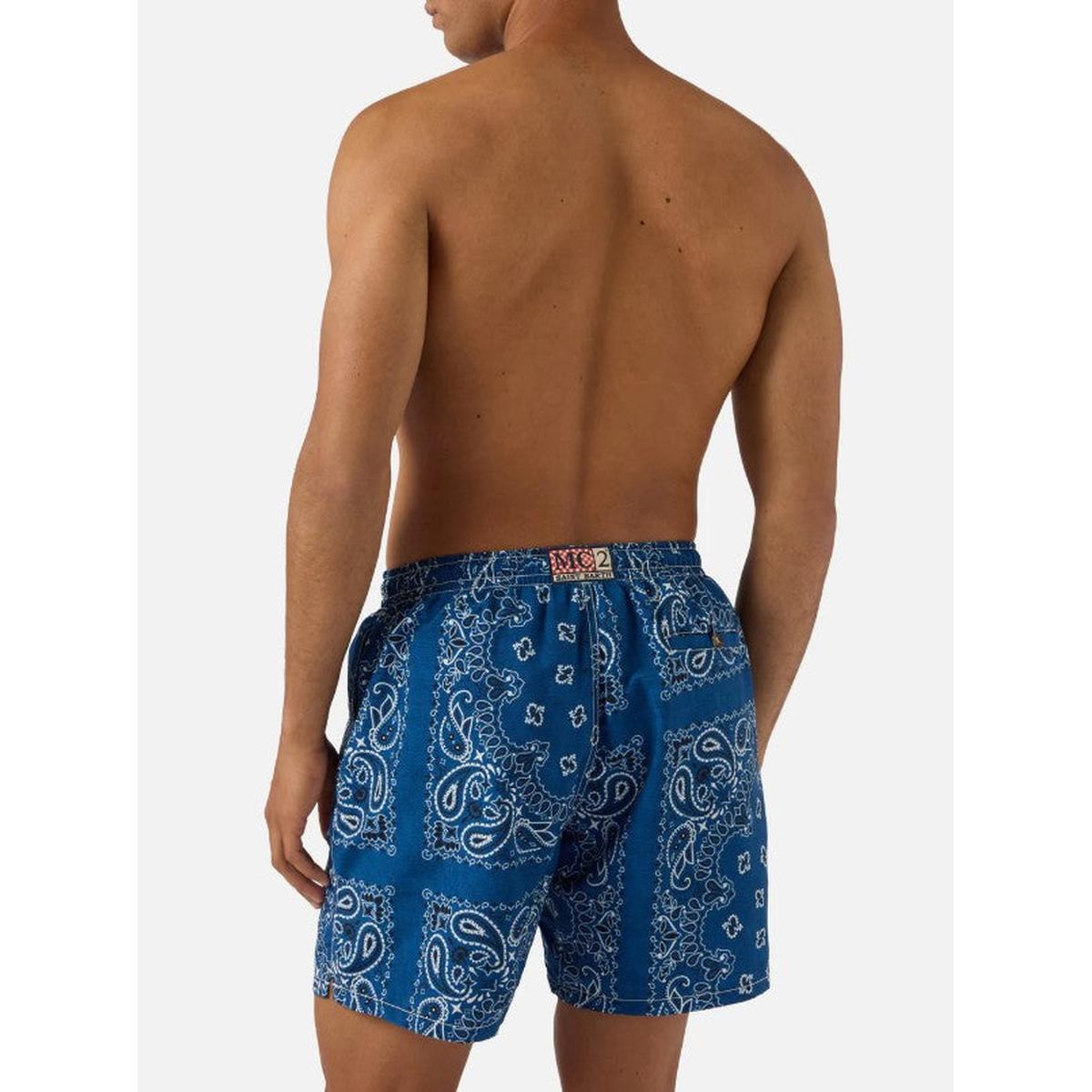 MC2 Saint Barth Caprese Swim Shorts in Navy Blue Bandana Print