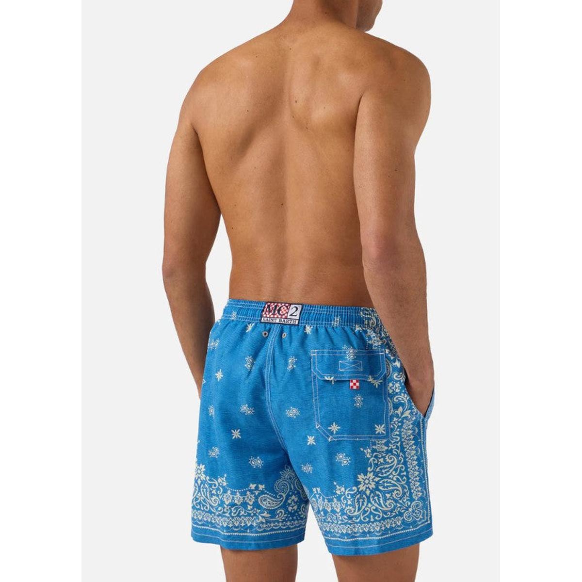 MC2 Saint Barth Gustavia Swim Shorts in Blue Denim Bandana Print
