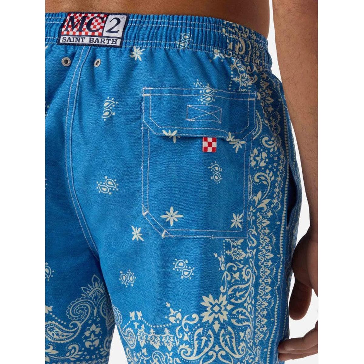 MC2 Saint Barth Gustavia Swim Shorts in Blue Denim Bandana Print