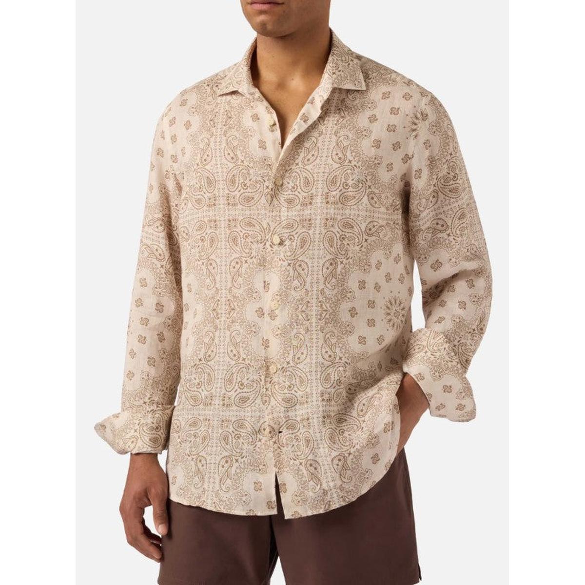 MC2 Saint Barth Pamplona Linen Shirt in Beige Bandana Print