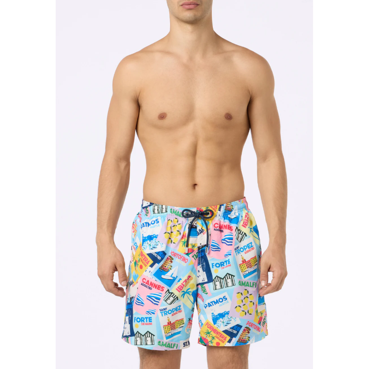 MC2 Saint Barth Lighting Swim Shorts in Lightweight Fabric with Postcard Print