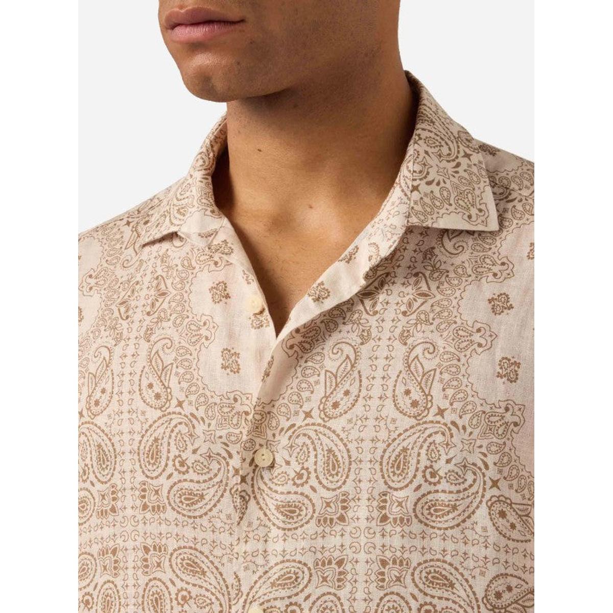 MC2 Saint Barth Pamplona Linen Shirt in Beige Bandana Print