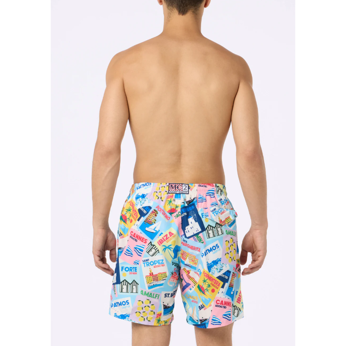 MC2 Saint Barth Lighting Swim Shorts in Lightweight Fabric with Postcard Print