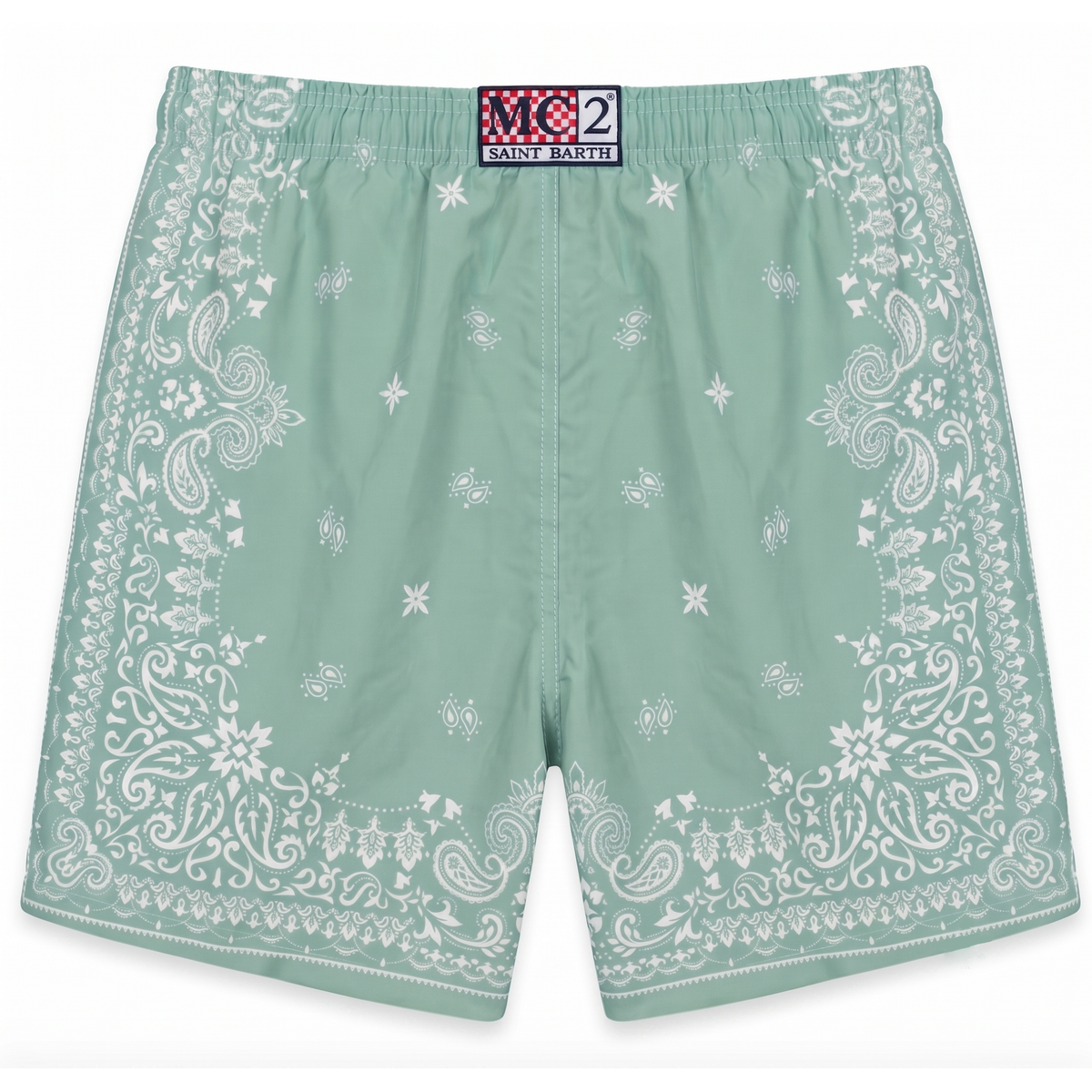 MC2 Saint Barth Gustavia Swim Shorts in Sage Green Bandana Paisley Print