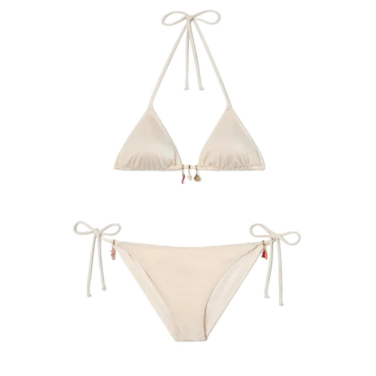 MC2 Saint Barth Leah Virgo Bikini with Glossy Finish and Charms in Beige