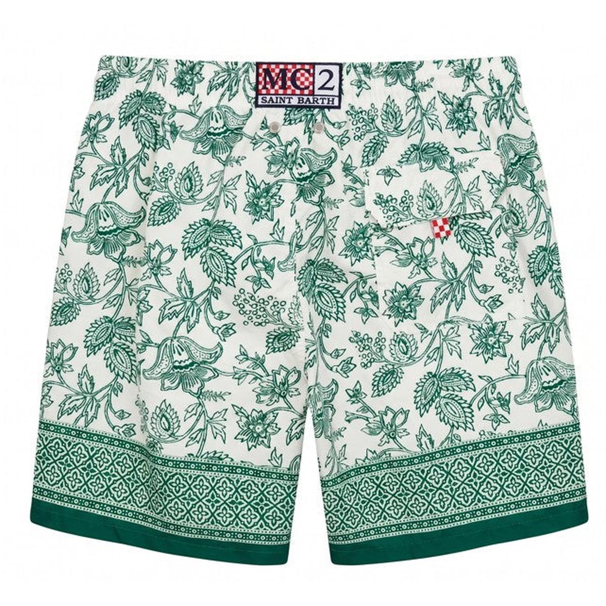 MC2 Saint Barth White Gustavia Swim Shorts with Contrasting Garden Print