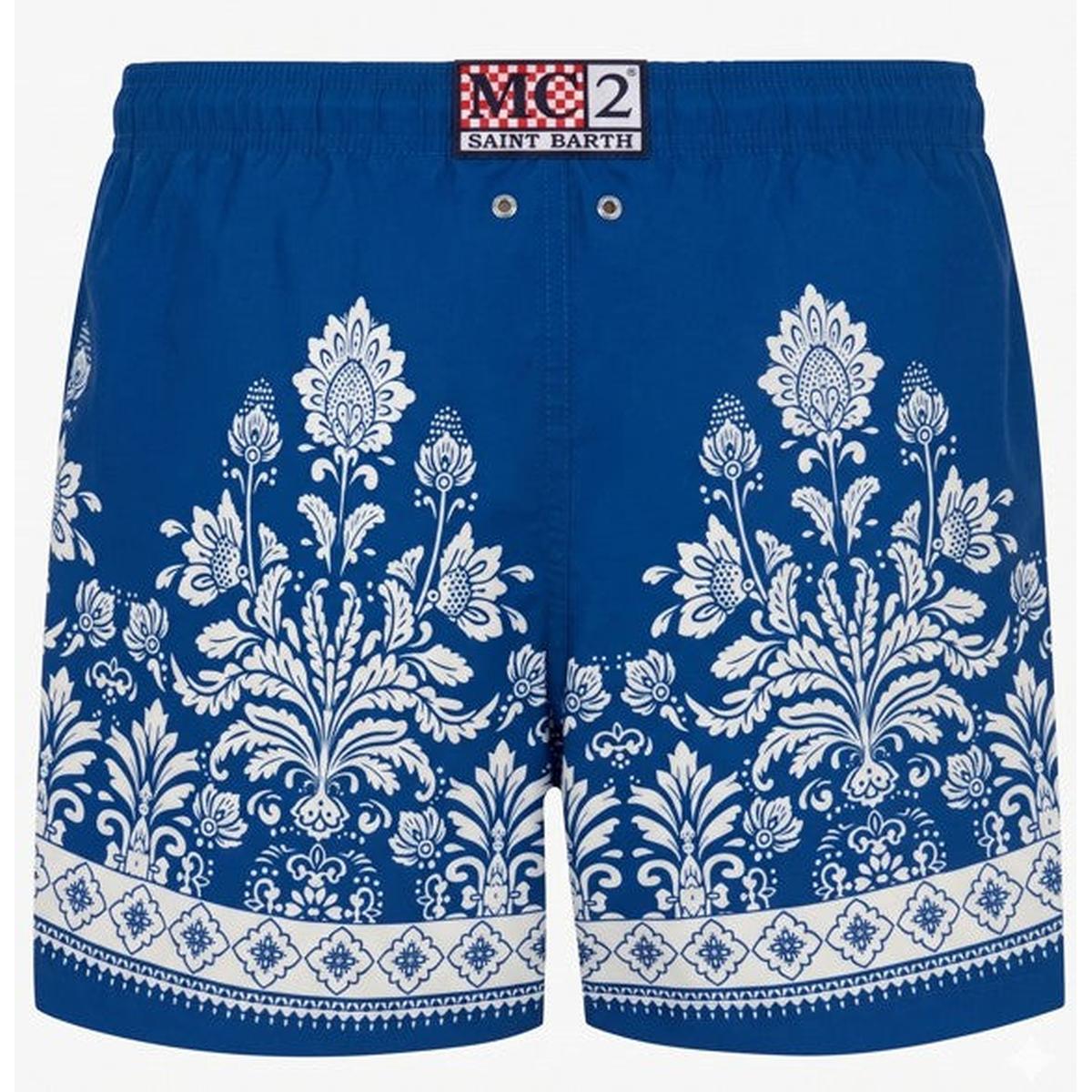 MC2 Saint Barth Gustavia Blue Swim Shorts with Flower Print