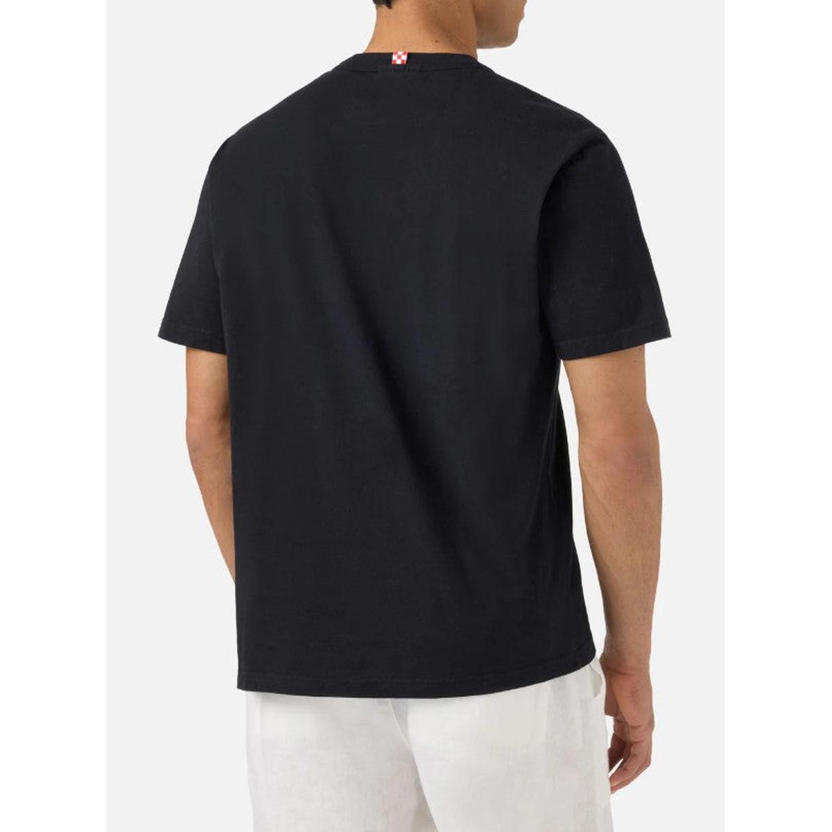 MC2 Saint Barth Dover Black Cotton T-Shirt with St. Barth Embroidery