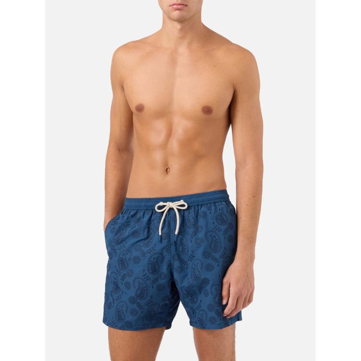 MC2 Saint Barth Patmos The Riviera Swim Shorts in Blue Sangallo with Embroidery - Limited Edition