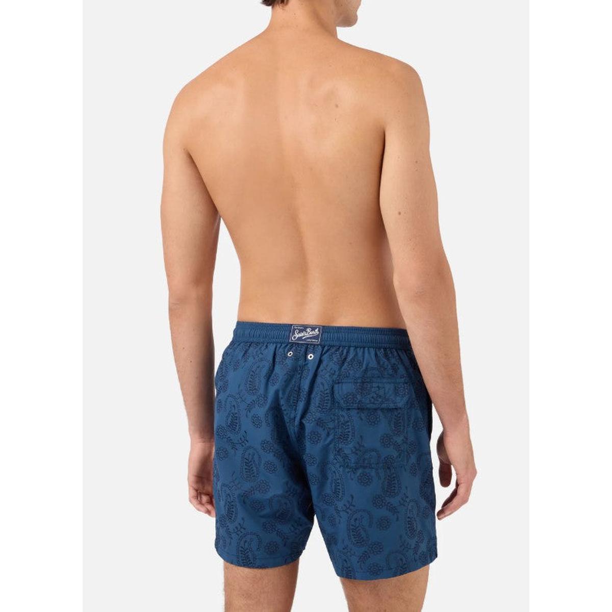 MC2 Saint Barth Patmos The Riviera Swim Shorts in Blue Sangallo with Embroidery - Limited Edition