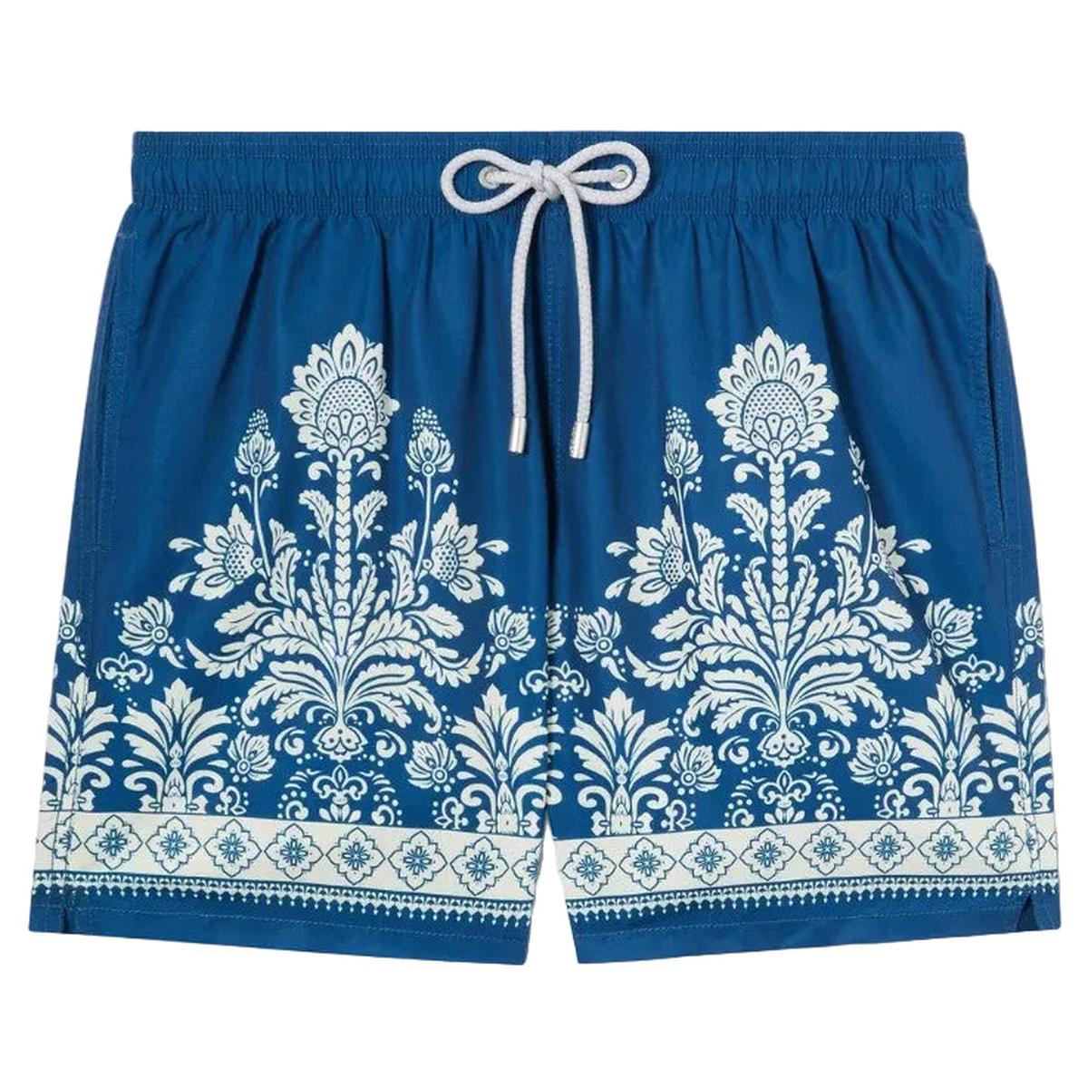 MC2 Saint Barth Gustavia Blue Swim Shorts with Ornamental Floral Print