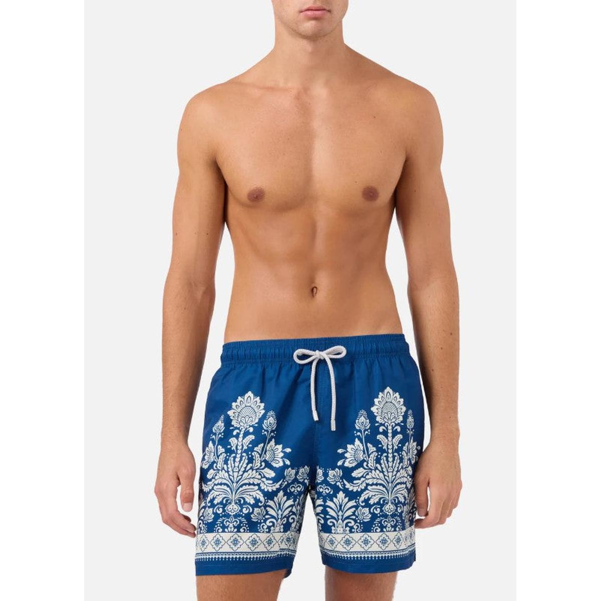 MC2 Saint Barth Gustavia Blue Swim Shorts with Ornamental Floral Print