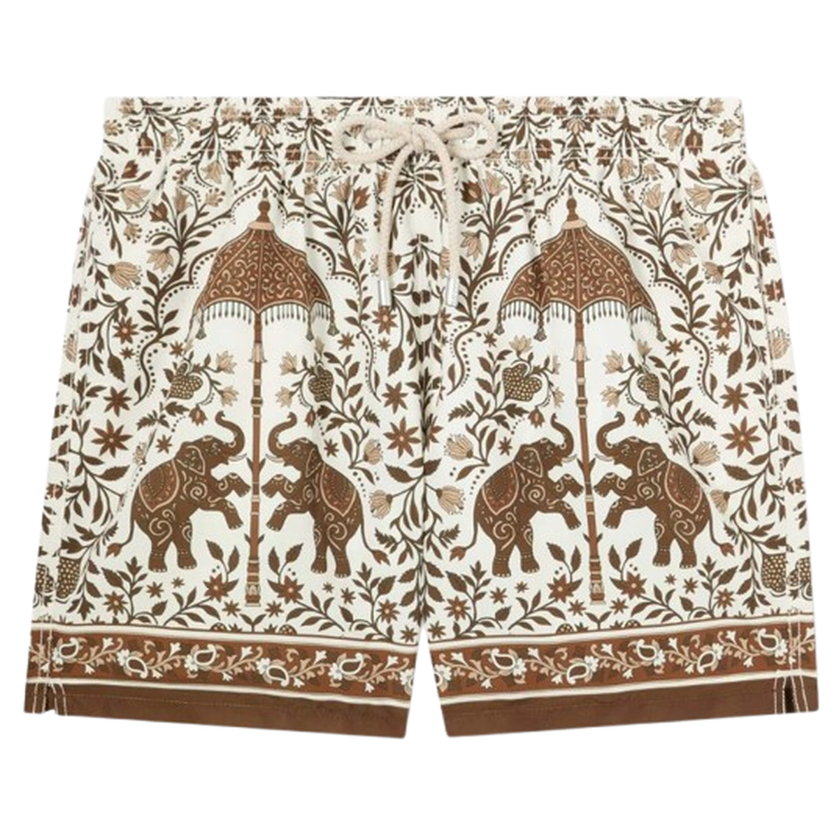 MC2 Saint Barth White Gustavia Swim Shorts with Brown Ornamental Placed Print