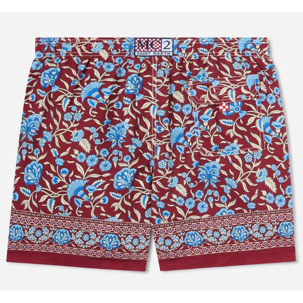 MC2 Saint Barth Gustavia Burgundy Swim Shorts with Floral Print