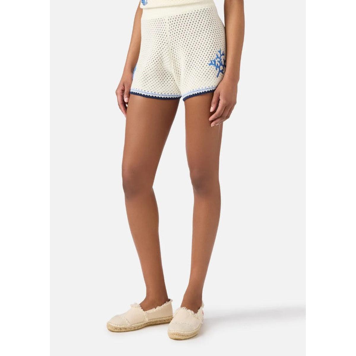 MC2 Saint Barth Yvette knit shorts with Marine Crochet Patches in White