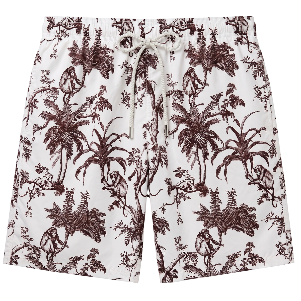 MC2 Saint Barth Gustavia Long Swim Shorts in Brown Monkey Toile Print