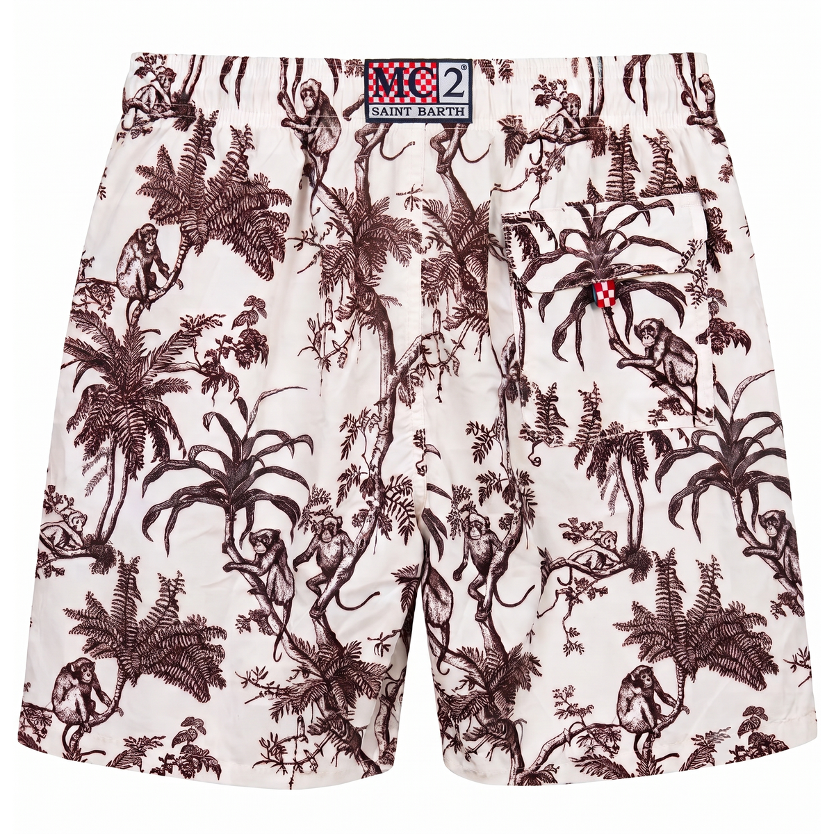 MC2 Saint Barth Gustavia Long Swim Shorts in Brown Monkey Toile Print