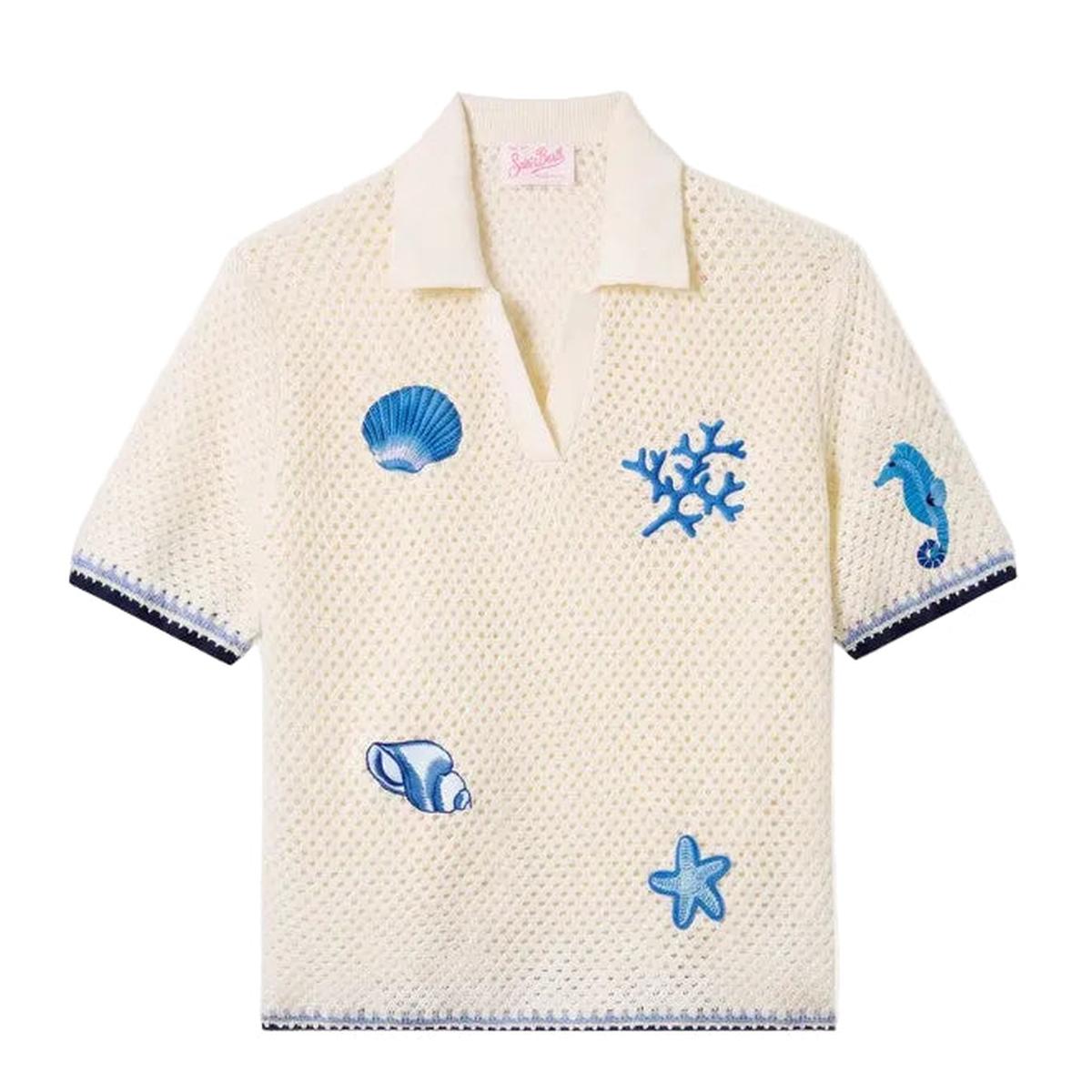 MC2 Saint Barth Pixie Knit Shorts with Marine Patches in White and Blue