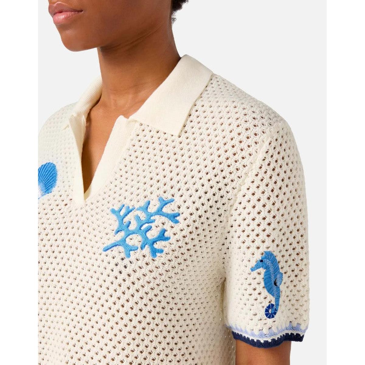 MC2 Saint Barth Pixie Knit Shorts with Marine Patches in White and Blue