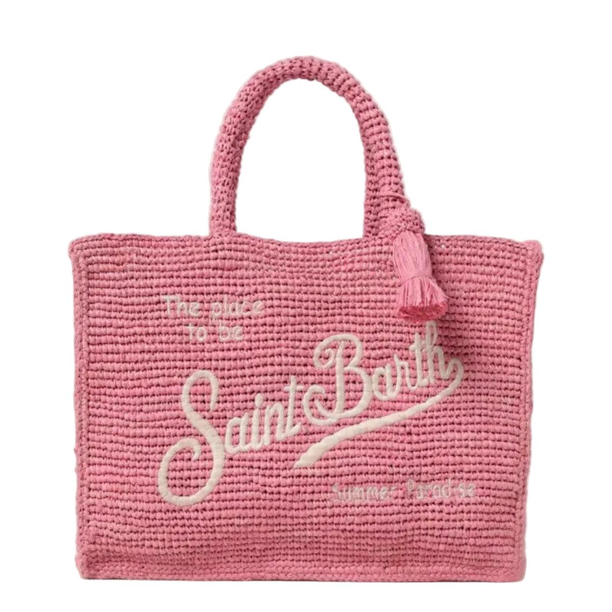 MC2 Saint Barth Colette Raffia Handbag in Pink with Embroidered Logo
